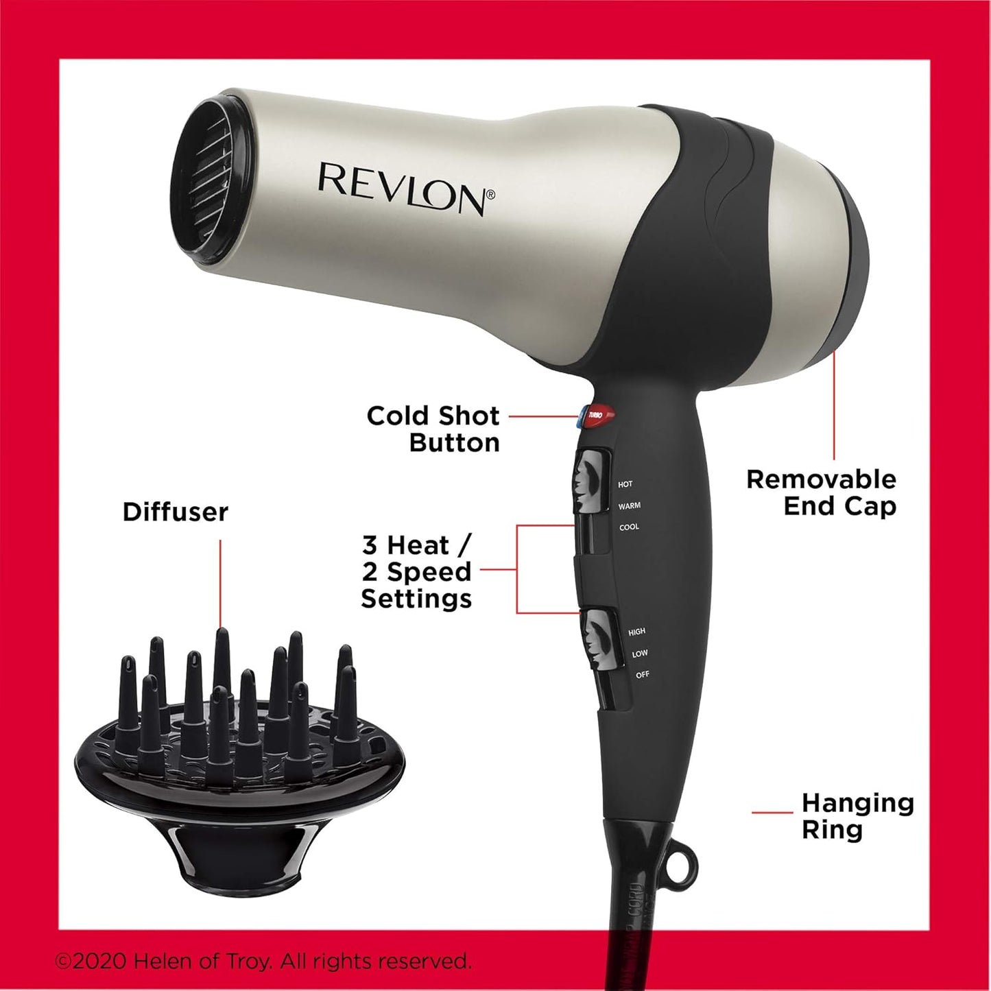 REVLON Turbo Hair Dryer with Advanced Ionic Technology, Ceramic Coating | Turbo Heat and Cold Shot Features, 1875 Watts for Fast Drying and Shine (Silver) Visit the REVLON Store