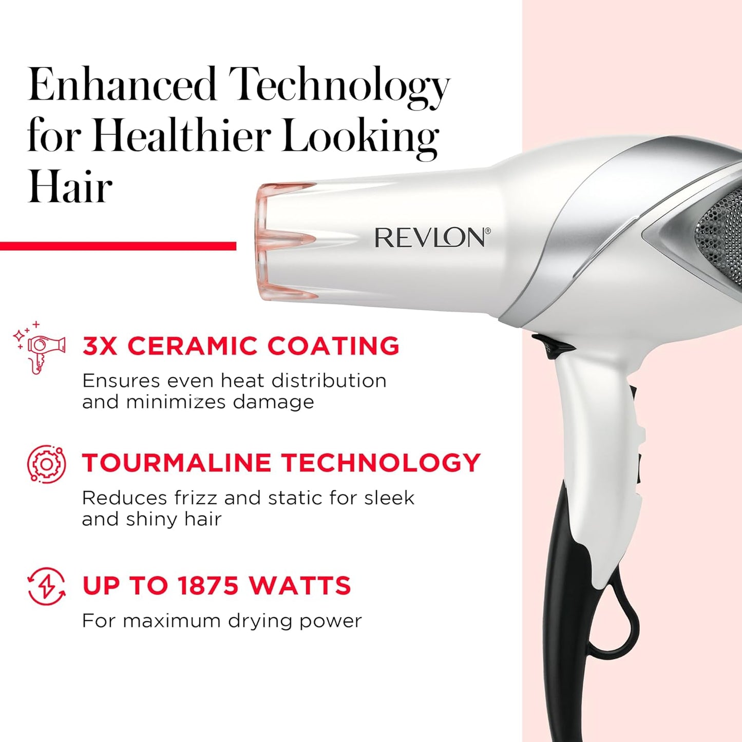 REVLON Infrared Hair Dryer with Diffuser & Concentrator - Ionic Ceramic Blow Dryer for Frizz Control, Shine, Soft Hair & Moisture Protection - 1875W Professional Salon-Quality (White)