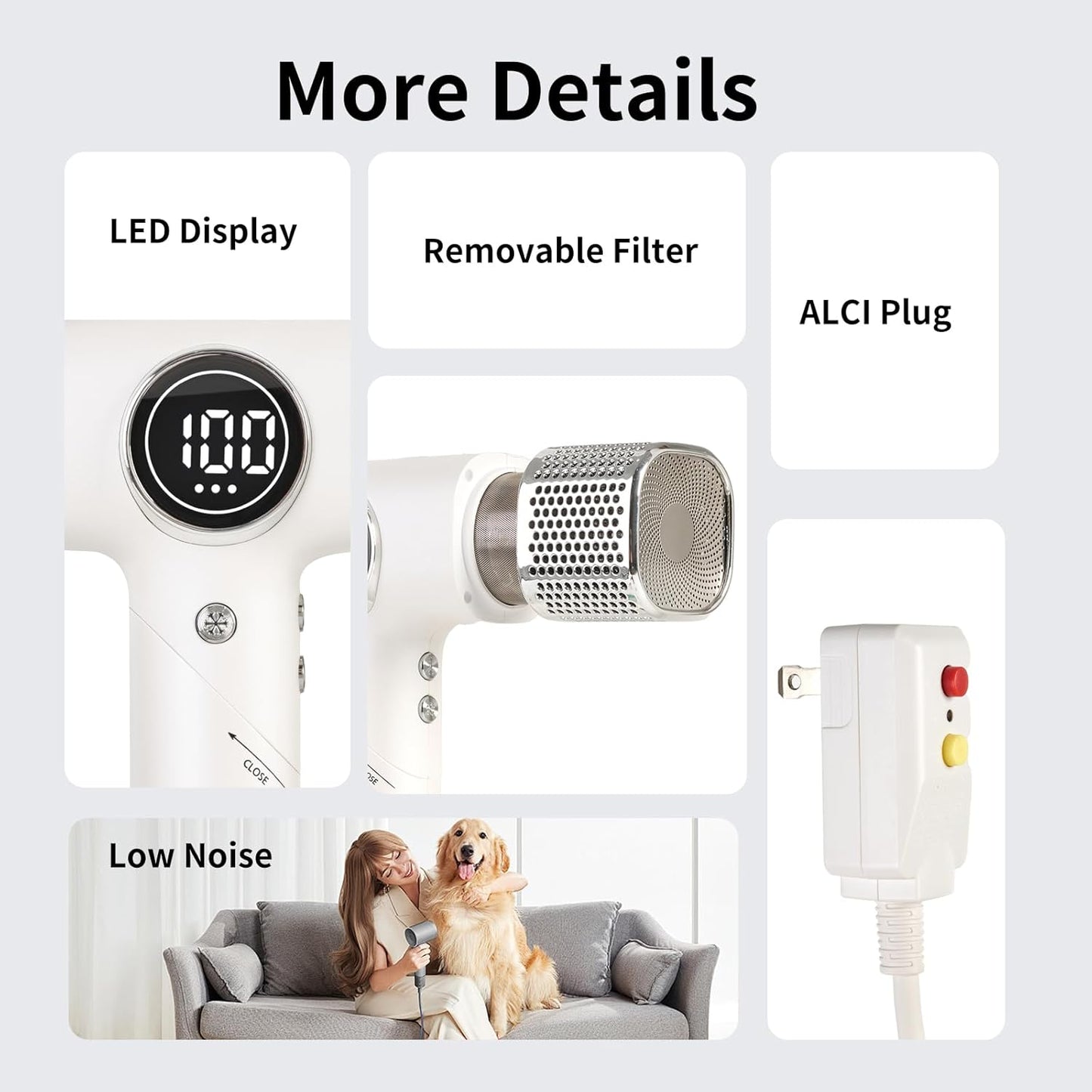 Portable Hair Dryer, 100,000 RPM Diffuser Hair Dryer, 300M Negative Ion, 6.5ft Cord, 3 Heat Settings & 3 Speed, Ionic Hairdryer with Concentrator Nozzle Diffuser for Curly Hair, for Women Men, White