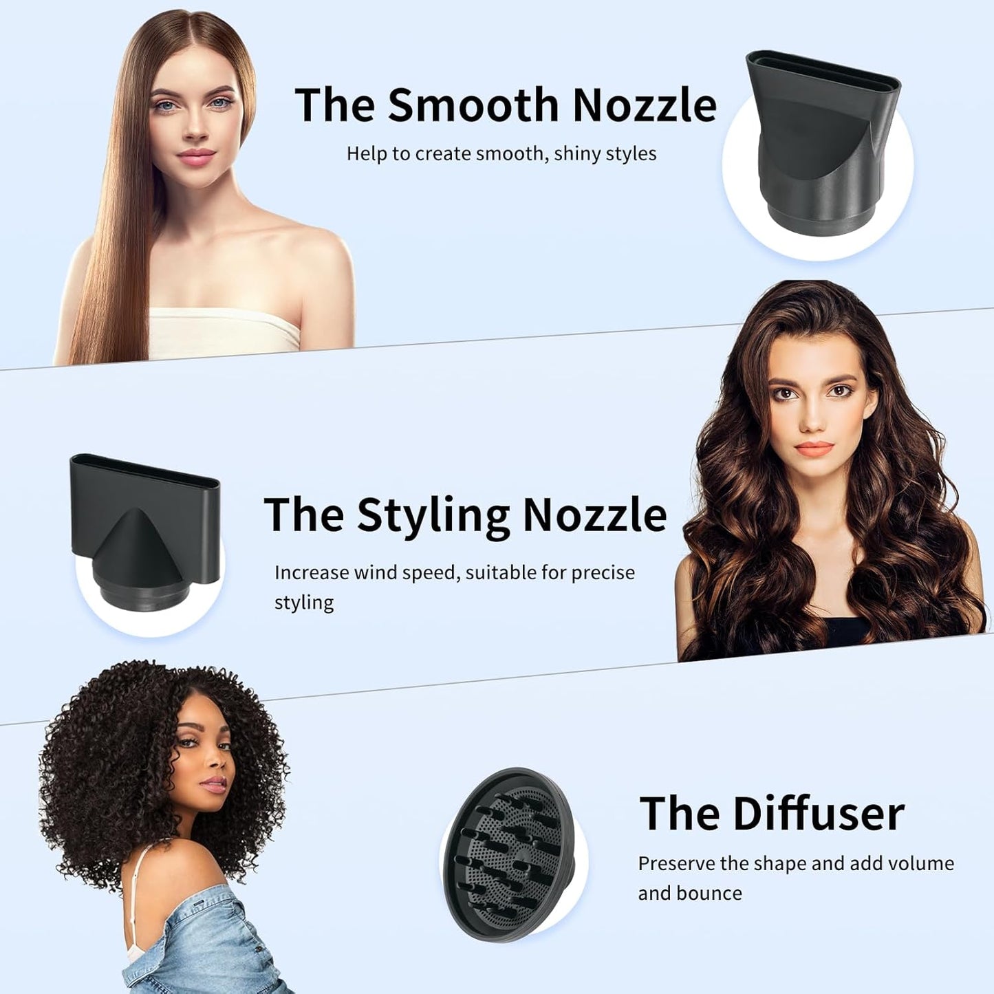 Portable Hair Dryer, 100,000 RPM Diffuser Hair Dryer, 300M Negative Ion, 6.5ft Cord, 3 Heat Settings & 3 Speed, Ionic Hairdryer with Concentrator Nozzle Diffuser for Curly Hair, for Women Men, White