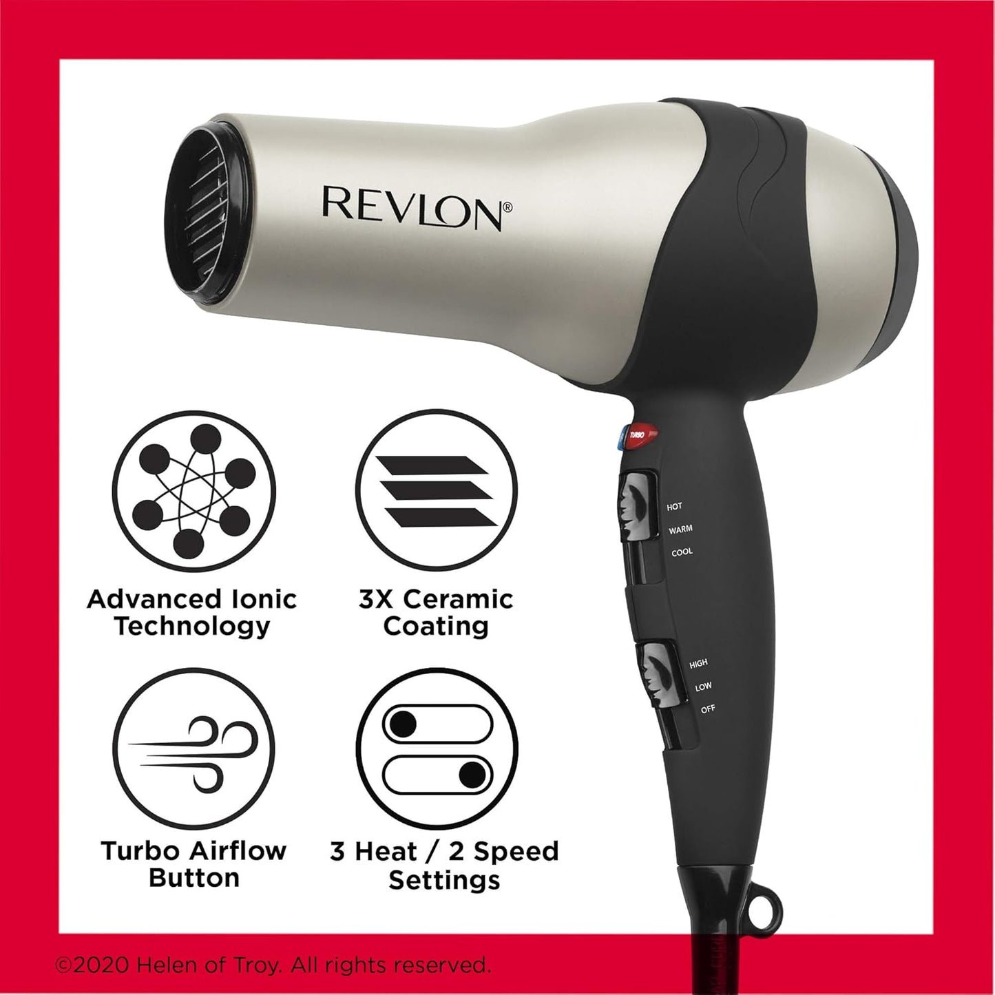 REVLON Turbo Hair Dryer with Advanced Ionic Technology, Ceramic Coating | Turbo Heat and Cold Shot Features, 1875 Watts for Fast Drying and Shine (Silver) Visit the REVLON Store