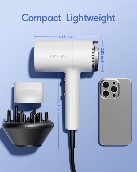 Wavytalk Hair Dryer with Diffuser 1875W Ionic Blow Dryer for Fast Drying with Concentrator Lightweight White.